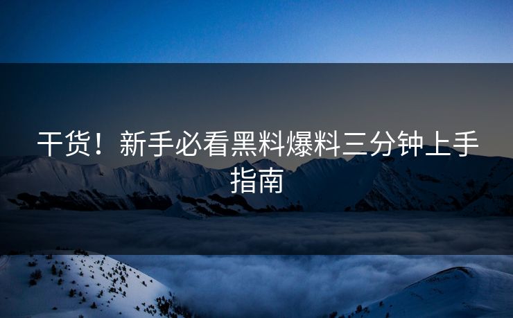 干货！新手必看黑料爆料三分钟上手指南