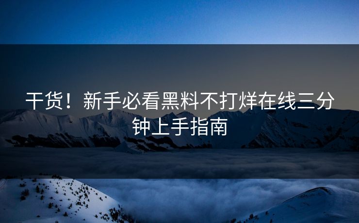 干货！新手必看黑料不打烊在线三分钟上手指南