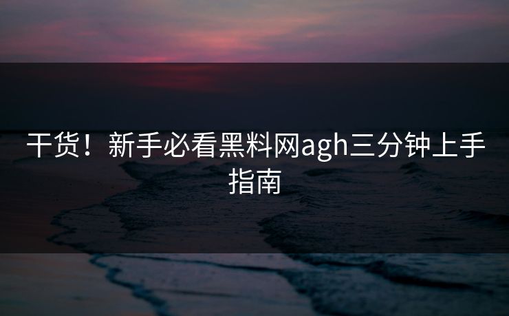 干货!新手必看黑料网agh三分钟上手指南