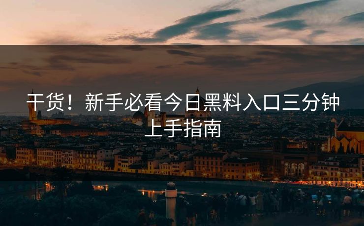 干货！新手必看今日黑料入口三分钟上手指南