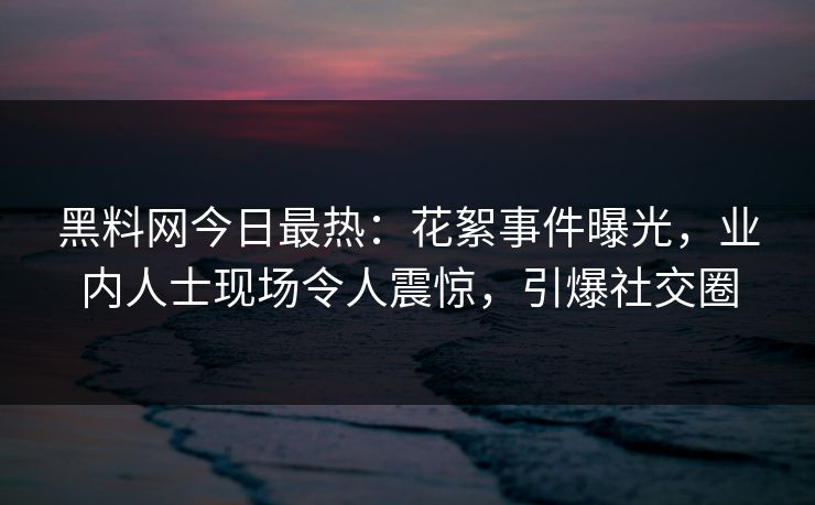 黑料网今日最热：花絮事件曝光，业内人士现场令人震惊，引爆社交圈