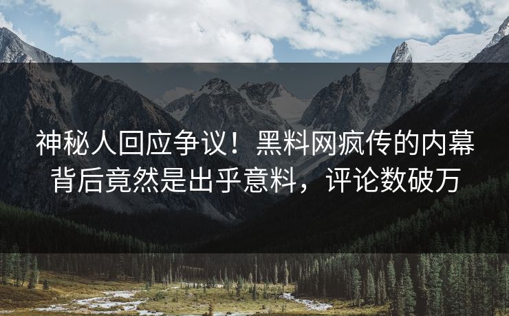 神秘人回应争议！黑料网疯传的内幕背后竟然是出乎意料，评论数破万