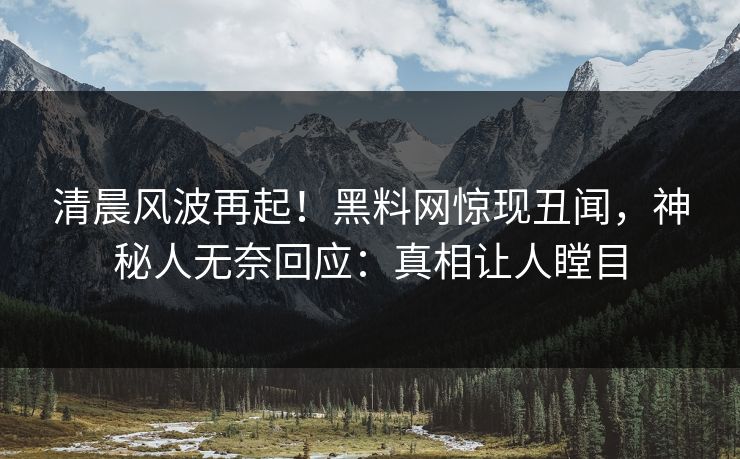 清晨风波再起！黑料网惊现丑闻，神秘人无奈回应：真相让人瞠目