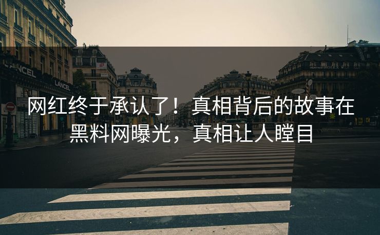 网红终于承认了！真相背后的故事在黑料网曝光，真相让人瞠目