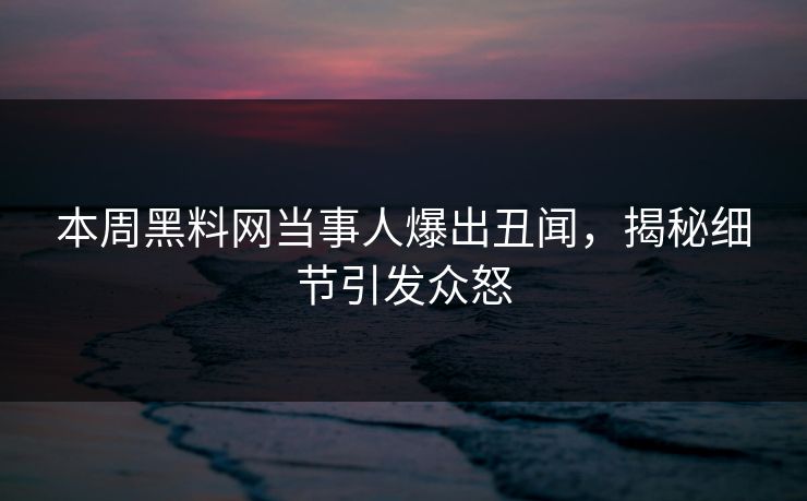 本周黑料网当事人爆出丑闻，揭秘细节引发众怒