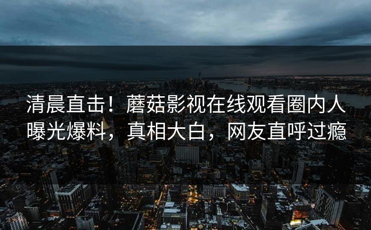 清晨直击！蘑菇影视在线观看圈内人曝光爆料，真相大白，网友直呼过瘾