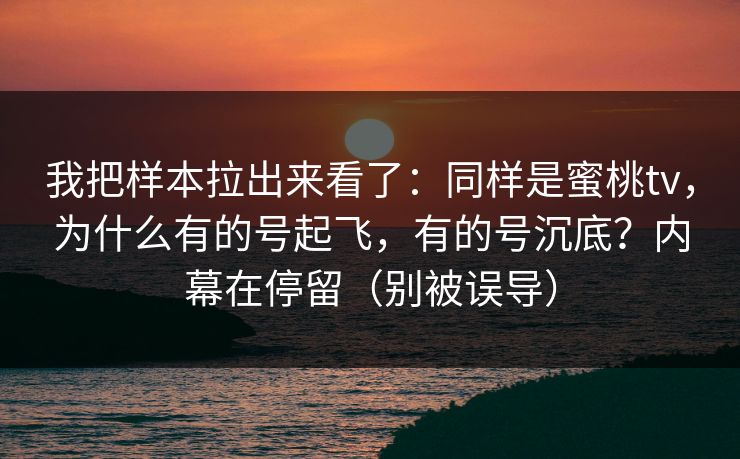 我把样本拉出来看了：同样是蜜桃tv，为什么有的号起飞，有的号沉底？内幕在停留（别被误导）